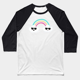 Happy Clouds Wearing Sunglasses With a Rainbow Baseball T-Shirt